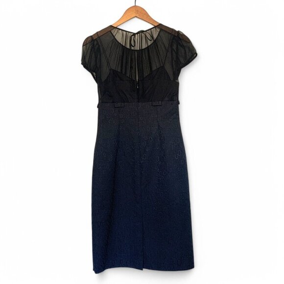 Tahari Arthur S. Levine Cocktail Dress Sheer Top Jacquard Skirt Black Size 2 - Picture 5 of 8